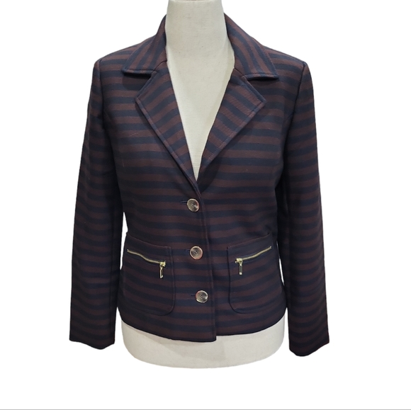 NWOT new Isaac Mizrahi Live women's stripped heavy thick material blazer jacket - Picture 1 of 10